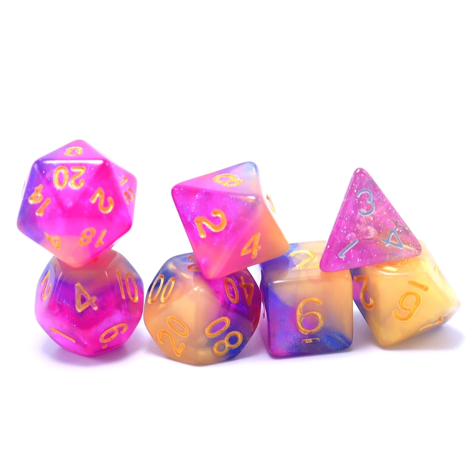 7pcs, Blue Pink Orange Chameleon Set, Dice Set Game Accessories Polyhedral Dice Board Card Game Supplies Leisure Entertainment