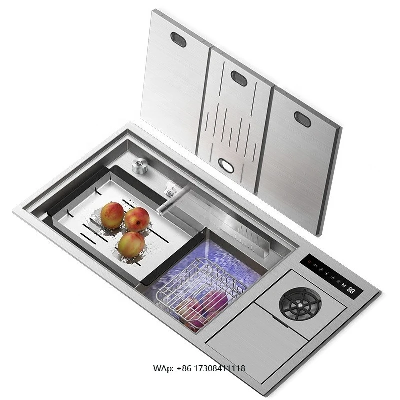N9845X3 Latest Trend Smart Intelligent 304 Stainless Steel Glass Rinser Workstation Kitchen Sink With Hydro Food Disinfection