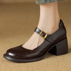 2024 Autumn new women's 4.5cm chunky heel round toe Mary Jane pumps high quality soft comfortable heeled dress shoes for woman