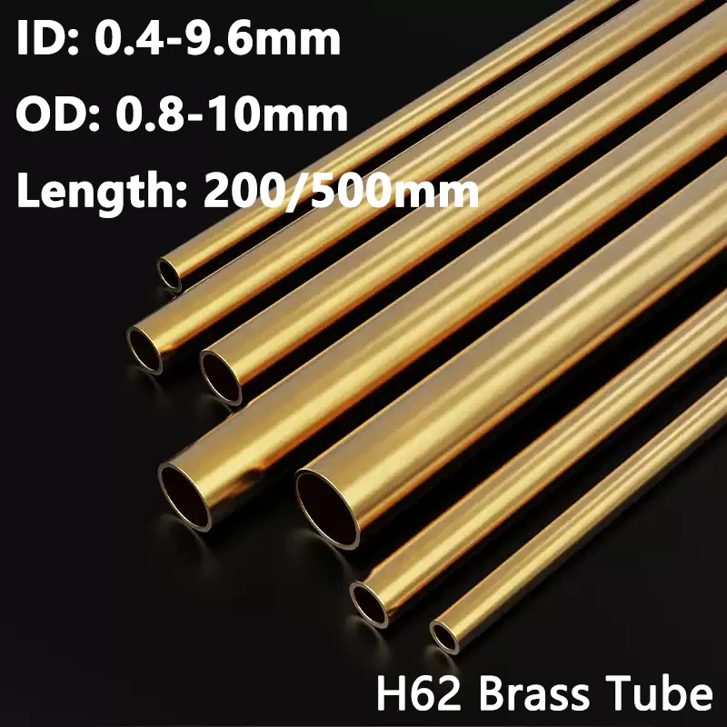 1pcs ID 0.4mm - 9.6mm Brass Tube OD 0.8mm - 10mm Length 200/500mm Seamless Round Pipe Tubing Hollow Copper Bushing Sleeve