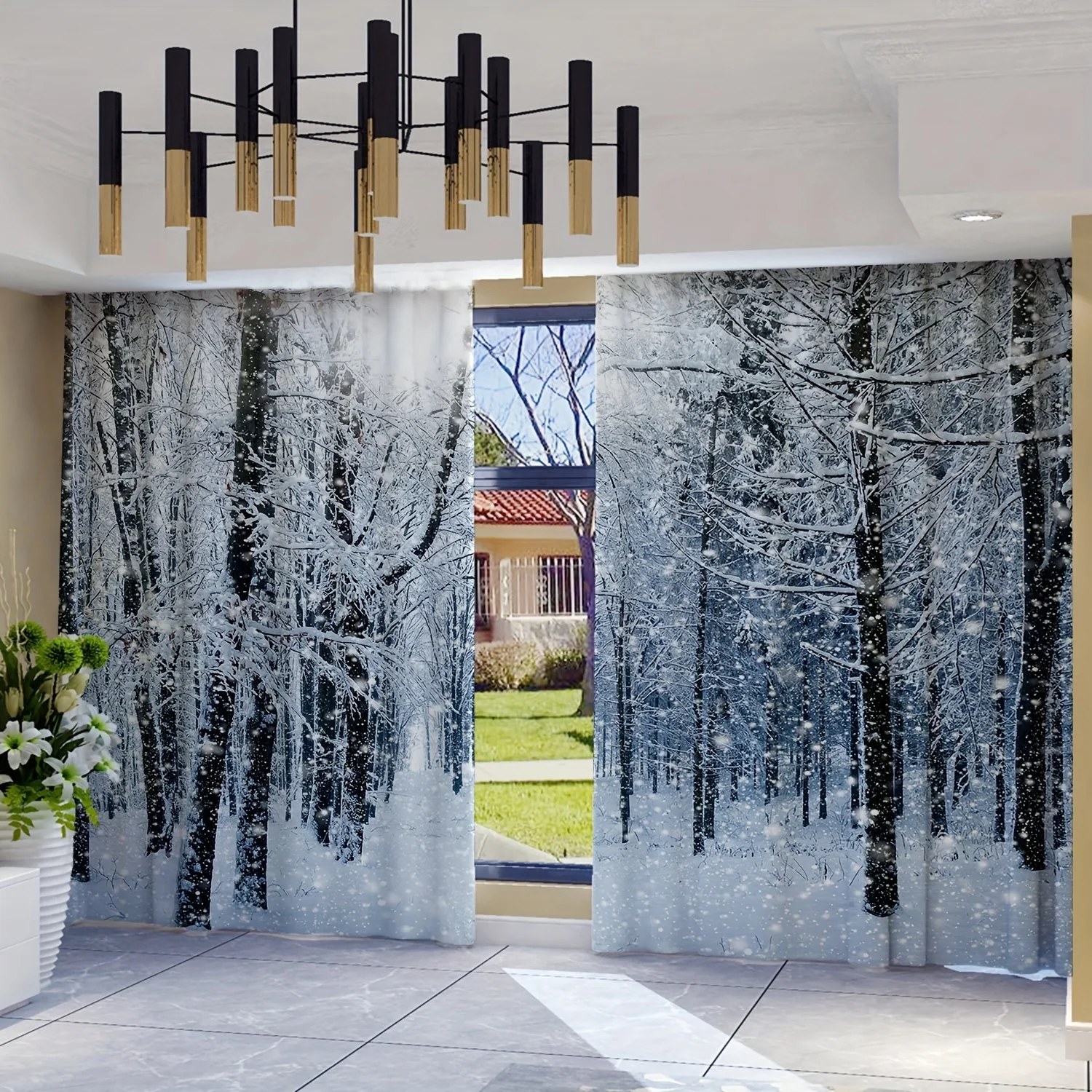 2 pieces of geometric leaf printed curtains for home decoration style living room bedroom curtains