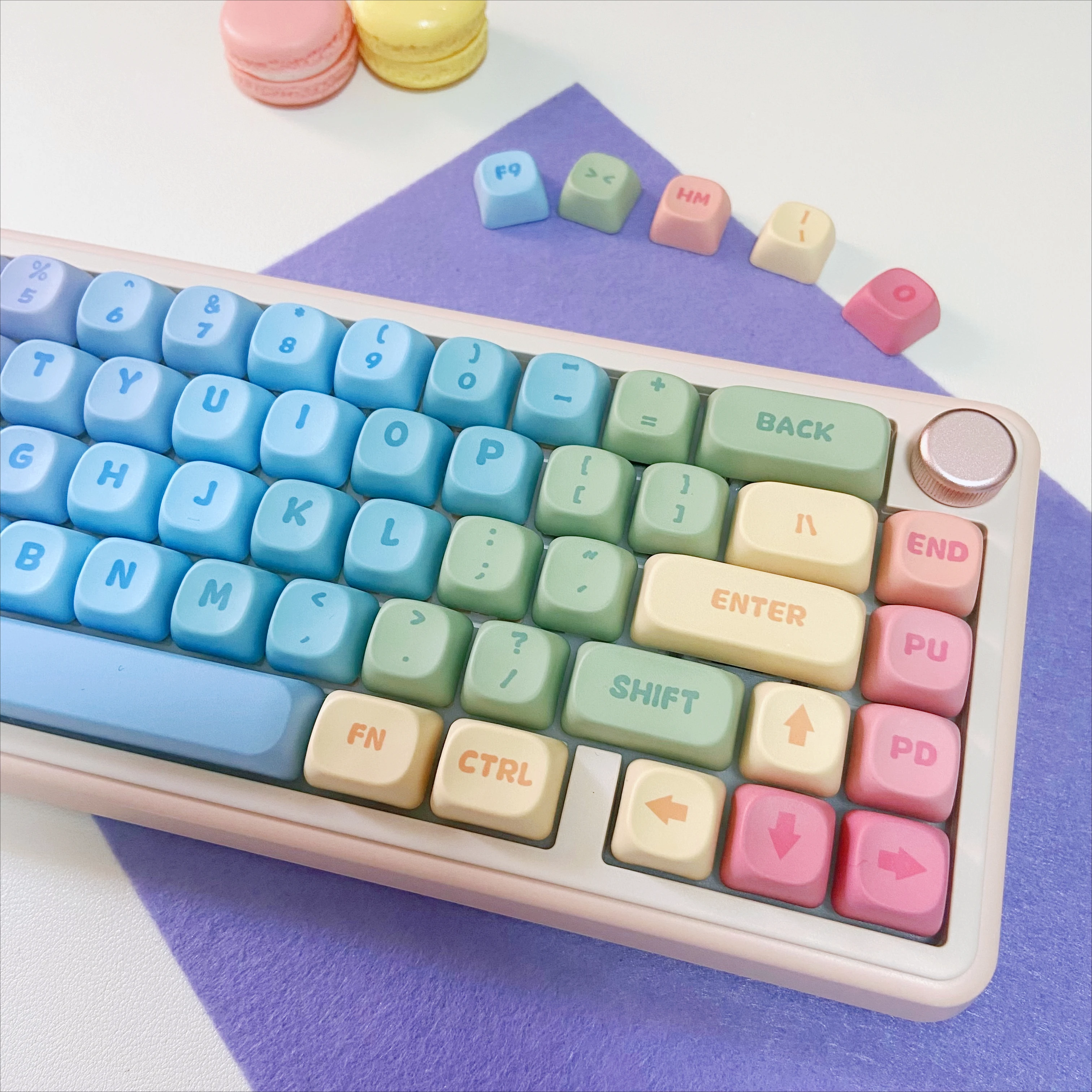 Cute Candy House Keycaps for Mechanical Keyboards MOA PBT Rainbow Macarons Key Caps DIY Gaming Keyboard 60 70 80 90 100 Layout