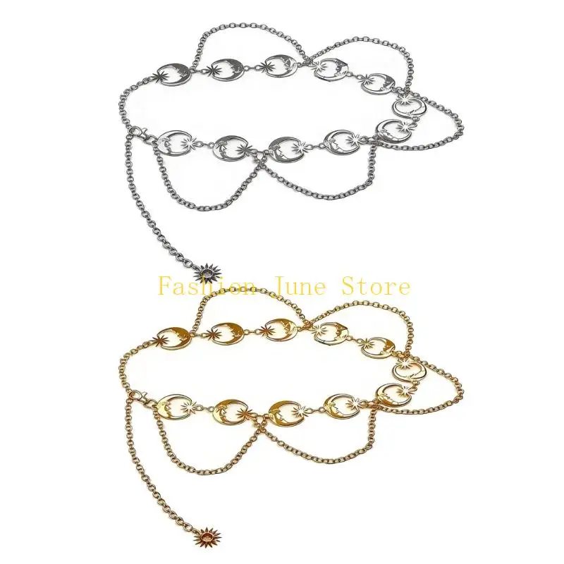 N5KA Sophisticated Metallic Waist Accessory Elegant Moon Star Detailing for Party