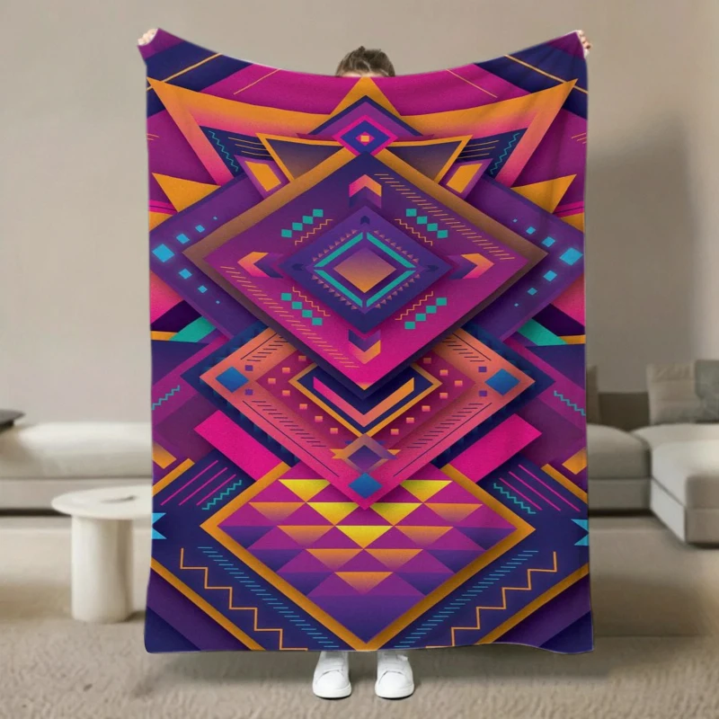 Geometric Tribal Diamond Print Throw Blanket Soft Blanket Living Room Office Lounge Guest Den Bedroom Gifts
