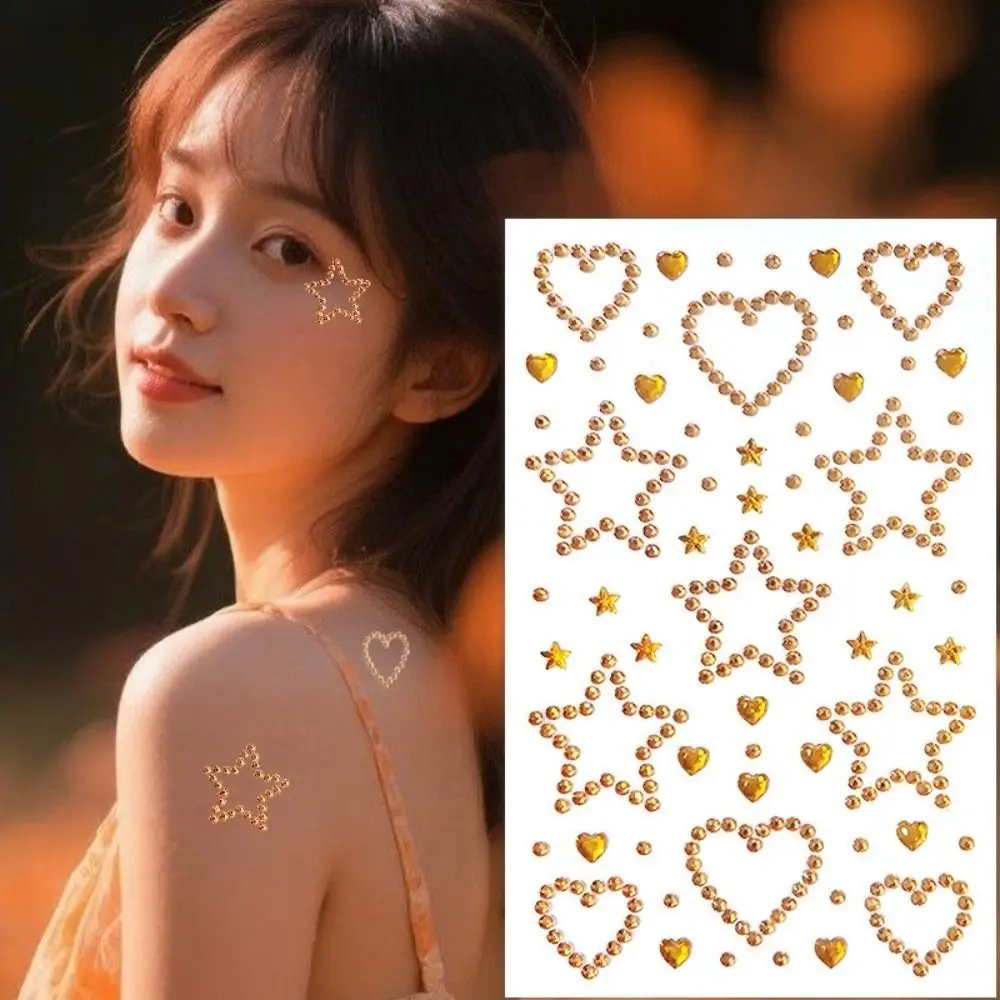 Rhinestone 3D Crystal Face Sticker Sparkling Bowknot Face Temporary Tattoos Waterproof Shiny Photocard Sticker Amusement Park