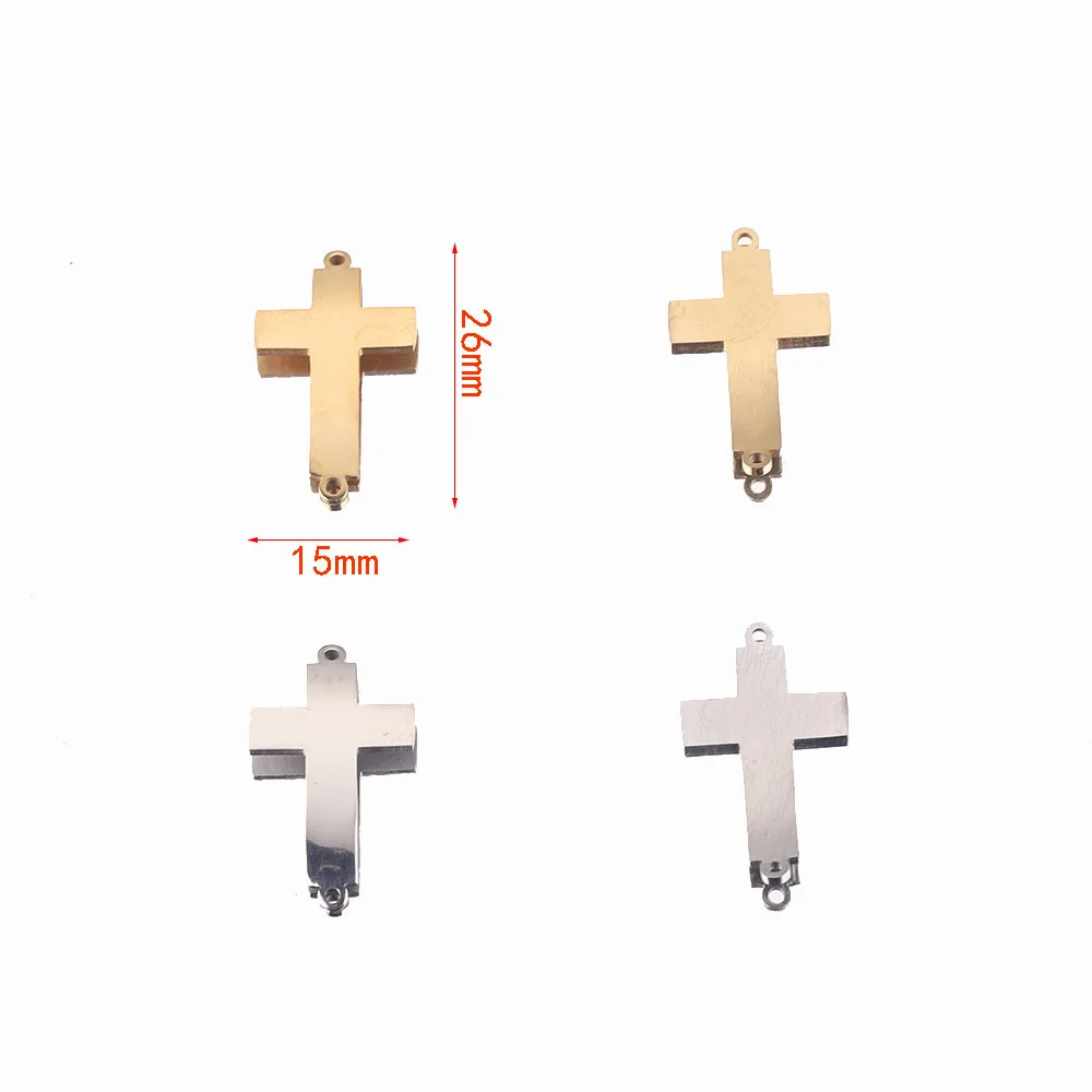 5pcs Gold-Plate Stainless Steel Bending Cross Charm Connector Double Hole Jewelry Making Supplies Jewelry Findings Pendants