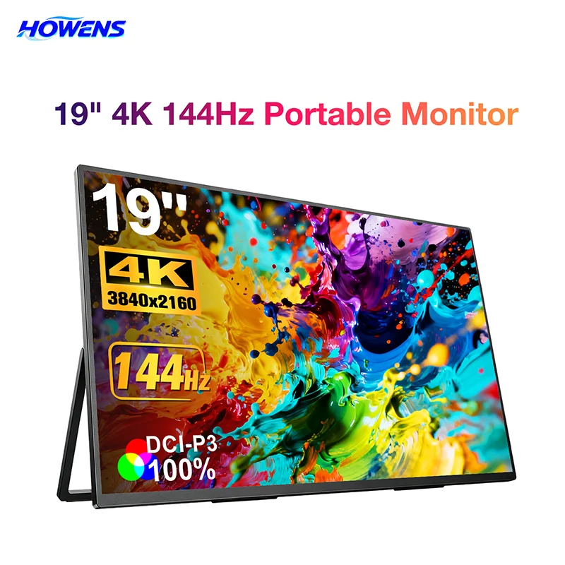 19 Inch 4K 144Hz Portable Monitor UHD 3840×2160 IPS HDR 1500:1 Low Blue Light 130% sRGB Eye Care VESA Type‑C HDMI for Switch PS5
