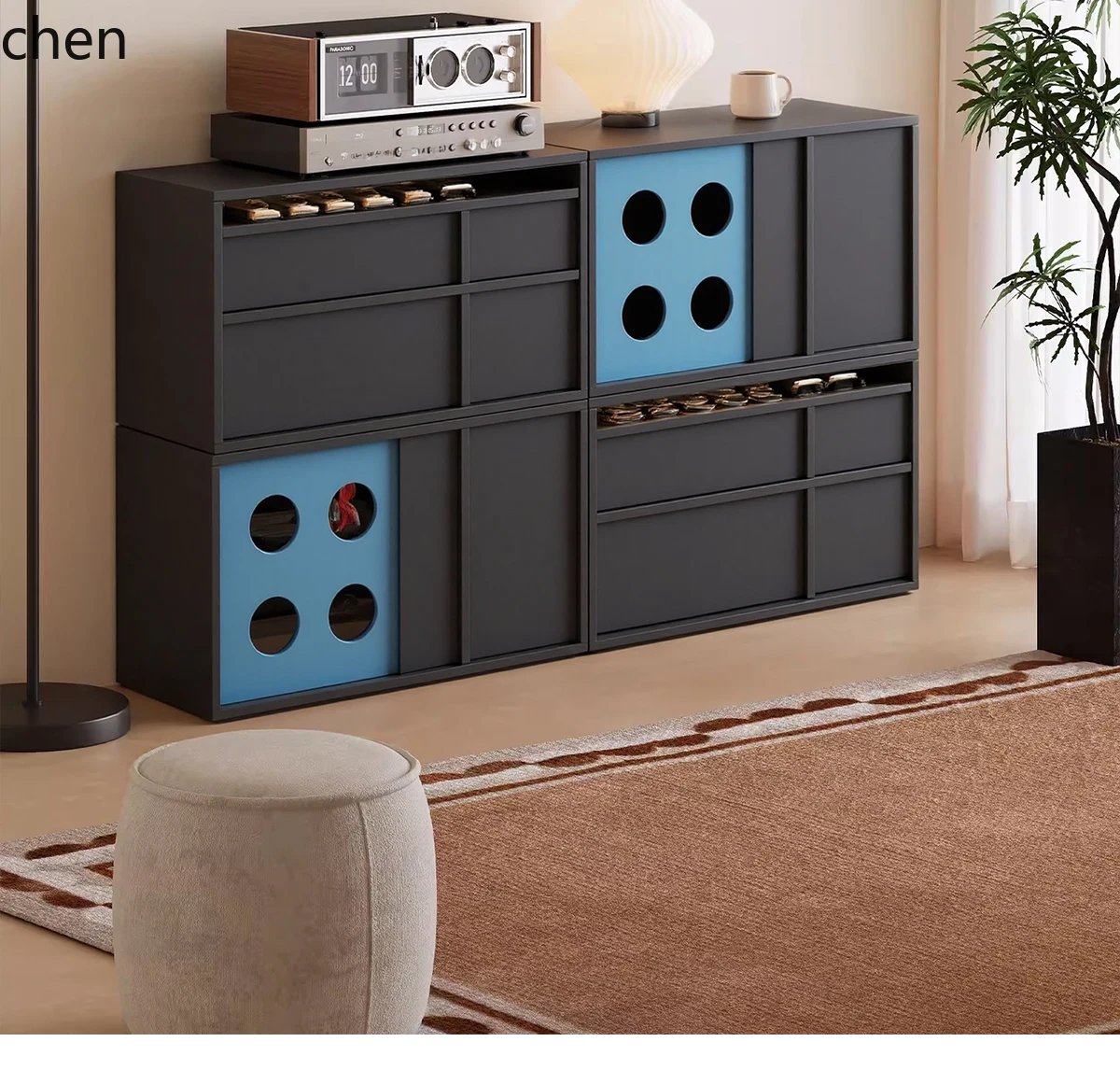 Solid Wood Module Free TV Cabinet Storage Bookcase Multifunctional Mealside Display Cabinet