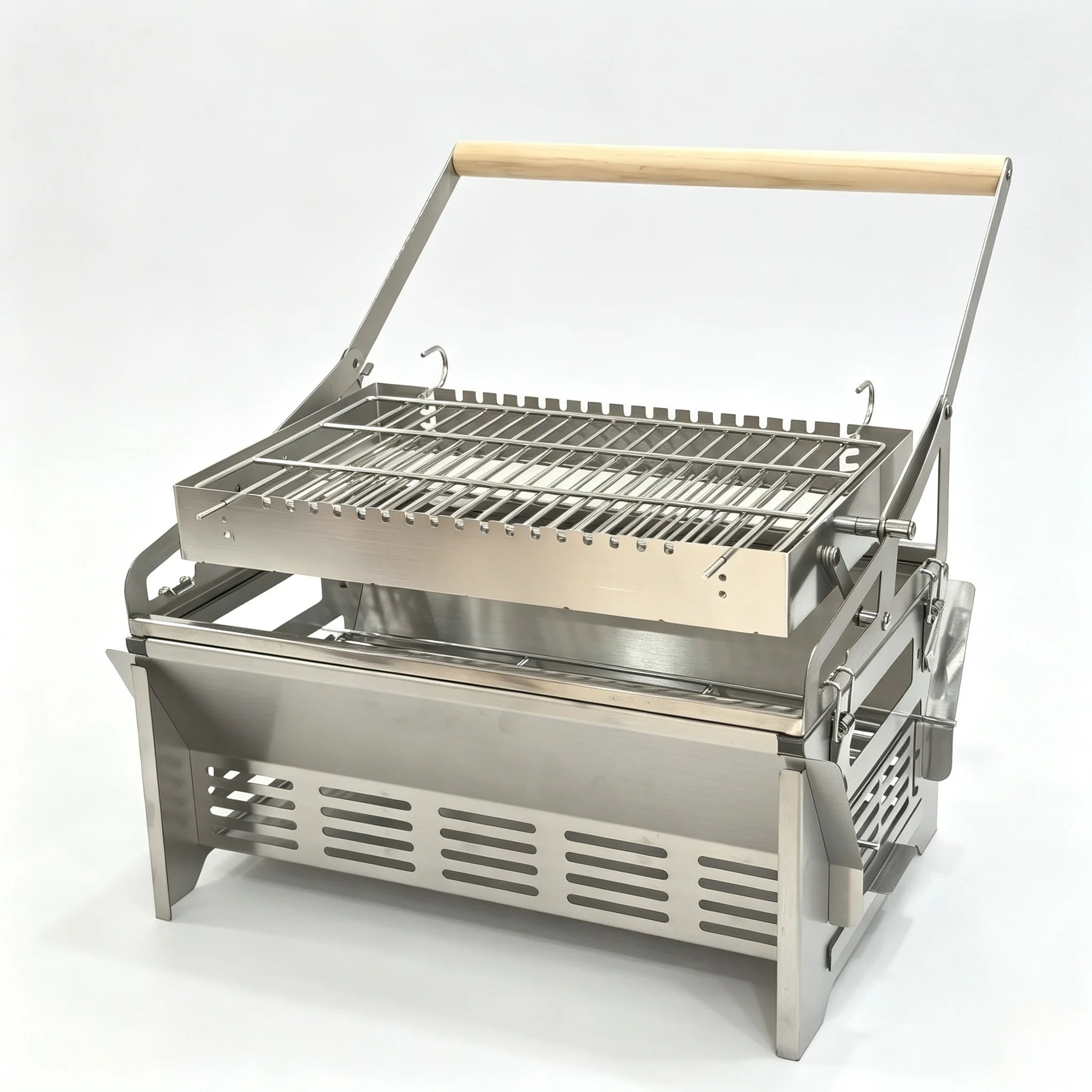 Folding Portable 304 Stainless Steel Charcoal BBQ Grill 180 Degree Auto Flip Outdoor Camping Barbecue Grill