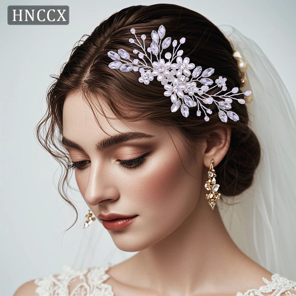 

HNCCX Handmade Pearl Bridal Hair Comb Elegant Woman Party Headpiece Bride Wedding Hair Ornament Rhinestone Headwear CP346