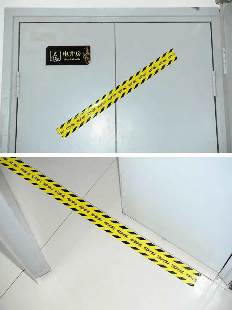 1/Roll 48mmx25m Warning Tapes Yellow Black Caution Keep Out Sign Barrier Safety Reminder Sticker For Warehouse Factory School