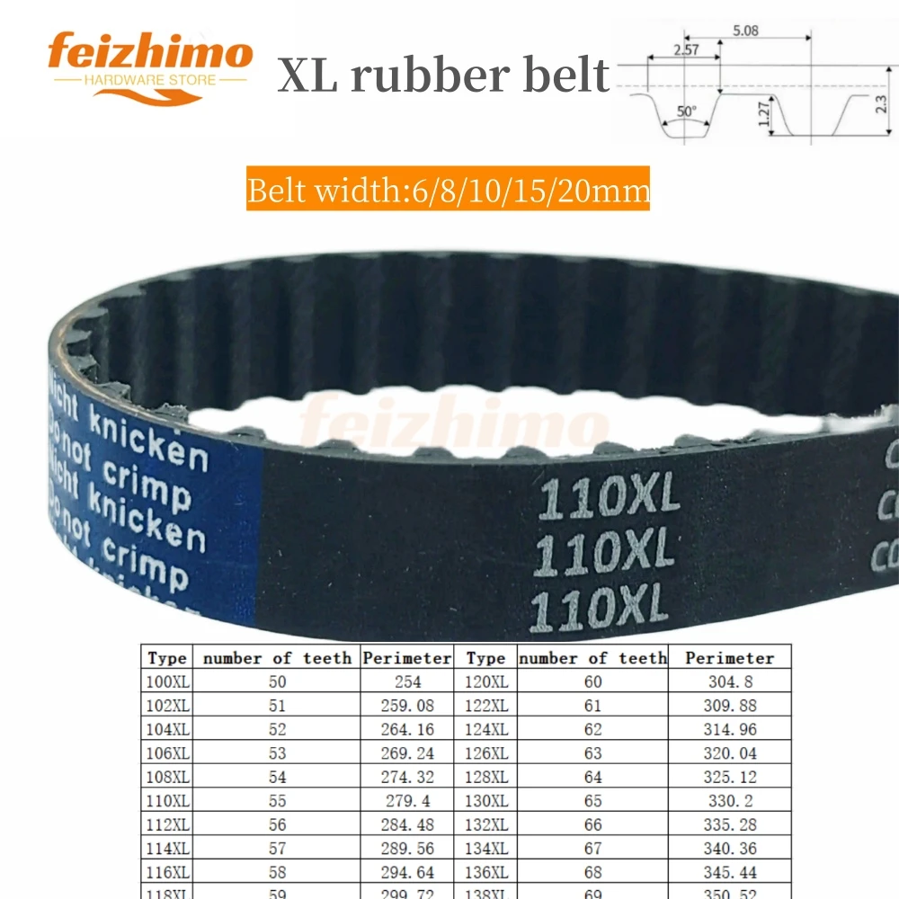 

XL Timing Belt 100XL/102XL/104XL/106XL/108XL/110XL/112XL/114XL/ 116XL/118XL~138XL Rubber Drive Belt Width 6/8/10/15/20mm XL Belt