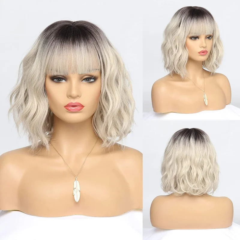 

European and American fashion wigs with bangs, wavy hair, corn perm, light-colored headpiece