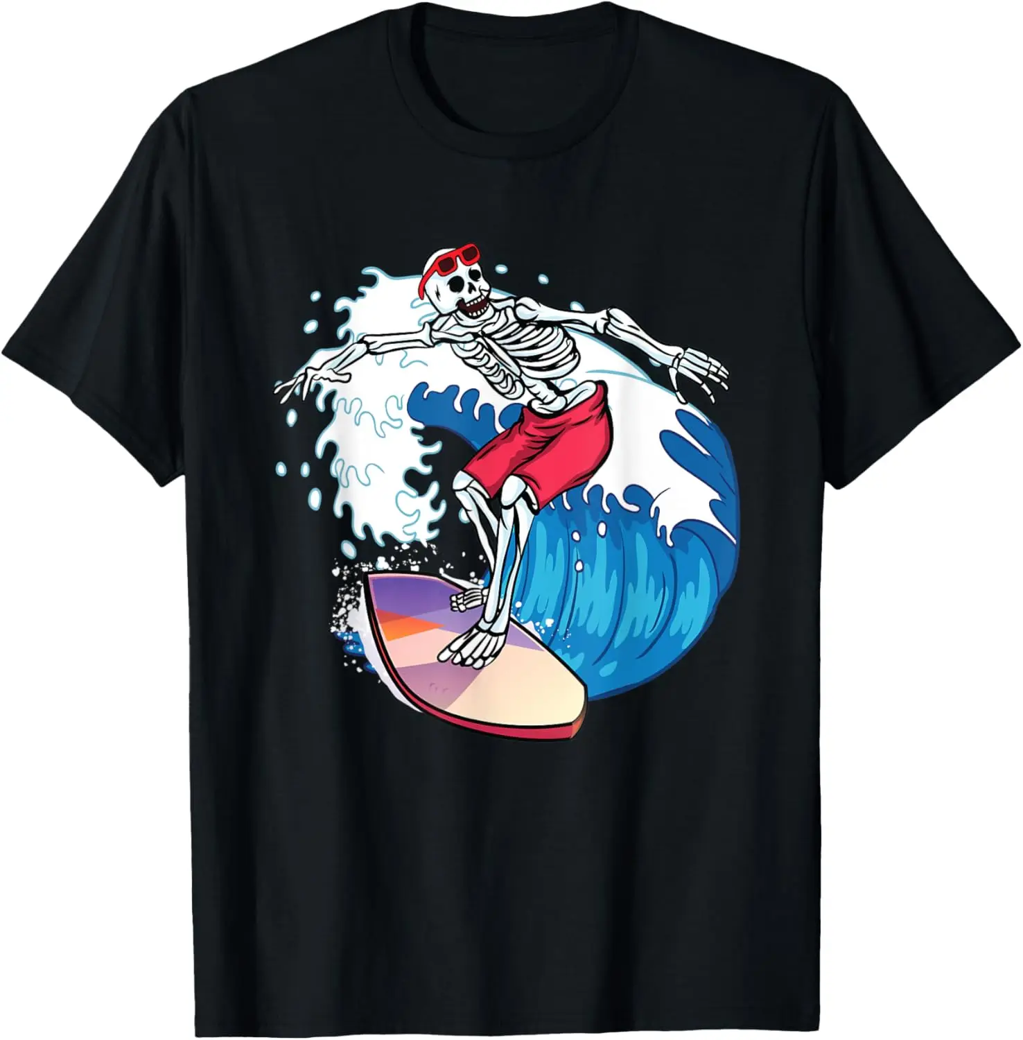 Surfer Skeleton Surfboard Surfing Dude Cool Novelty Graphic T-Shirt