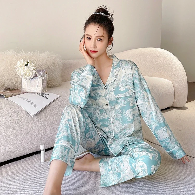 Custom Two Piece Pyjamas Luxury Couple Satin Silk Sleepwear Pajama Set For Women