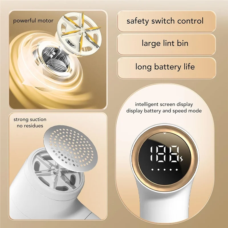 BAAD USB tragbarer Stoff-Defuzzer, digitaler Haushalts-Kugelentferner mit 5 Geschwindigkeiten für Kleidung, Bettwäsche und Teppiche, Grau