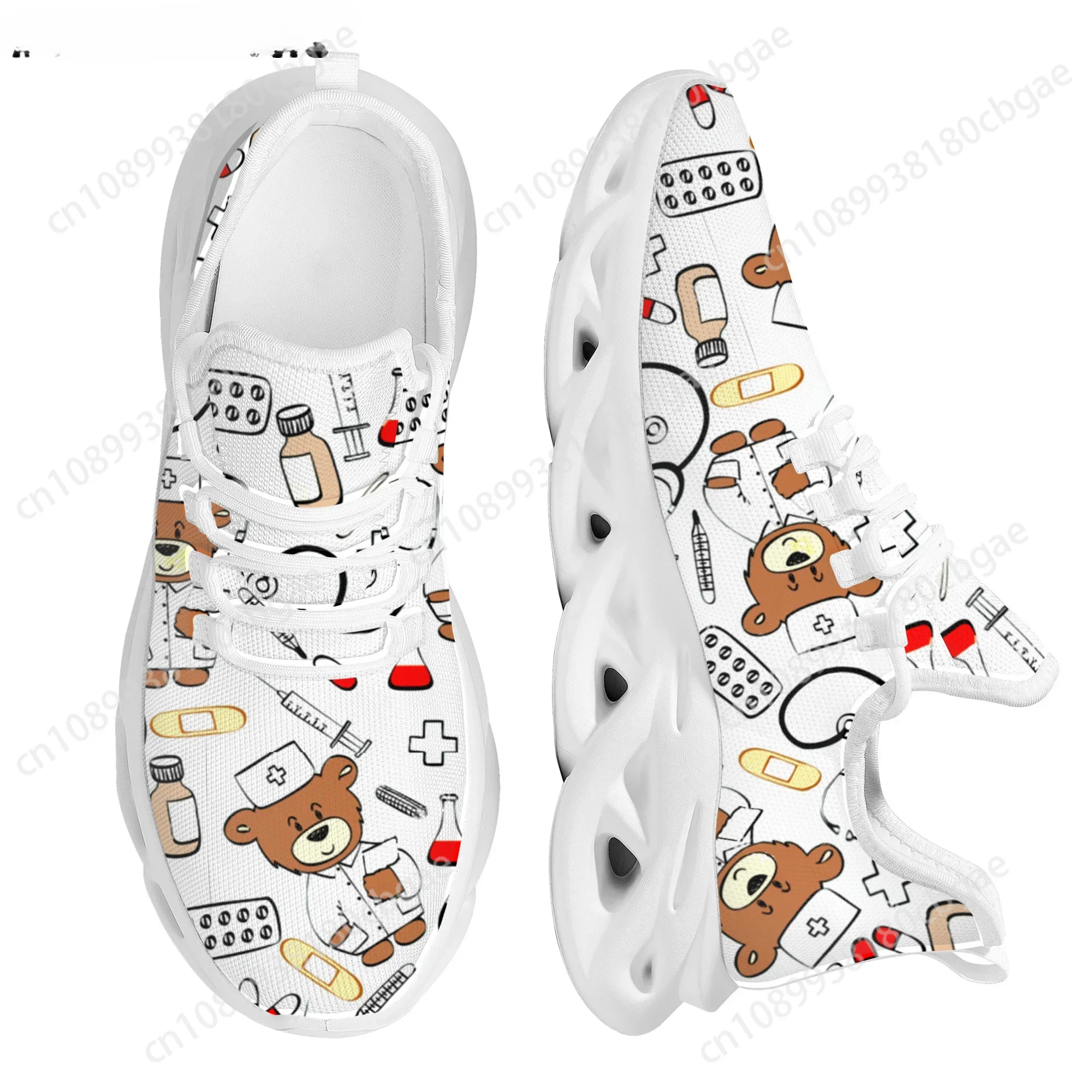 

Hot Cartoon Nurse Bear Pattern Hospital Women Sneakers Lace-up Flats Nursing Shoes Summer Spring Walking Footwear Couple