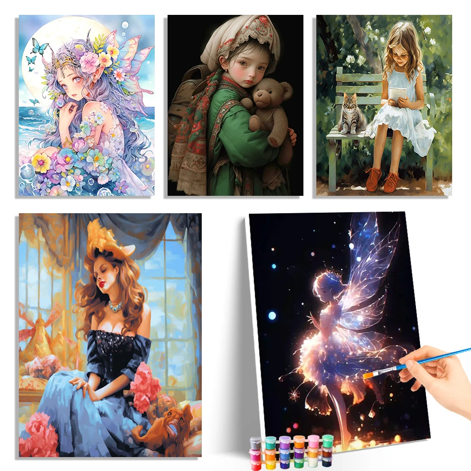 

GATYZTORY Painting By Numbers On Canvas Girl woman Picture Drawing Color Markers Watercolor Framed Wall Art Modern Diy Paint Kit