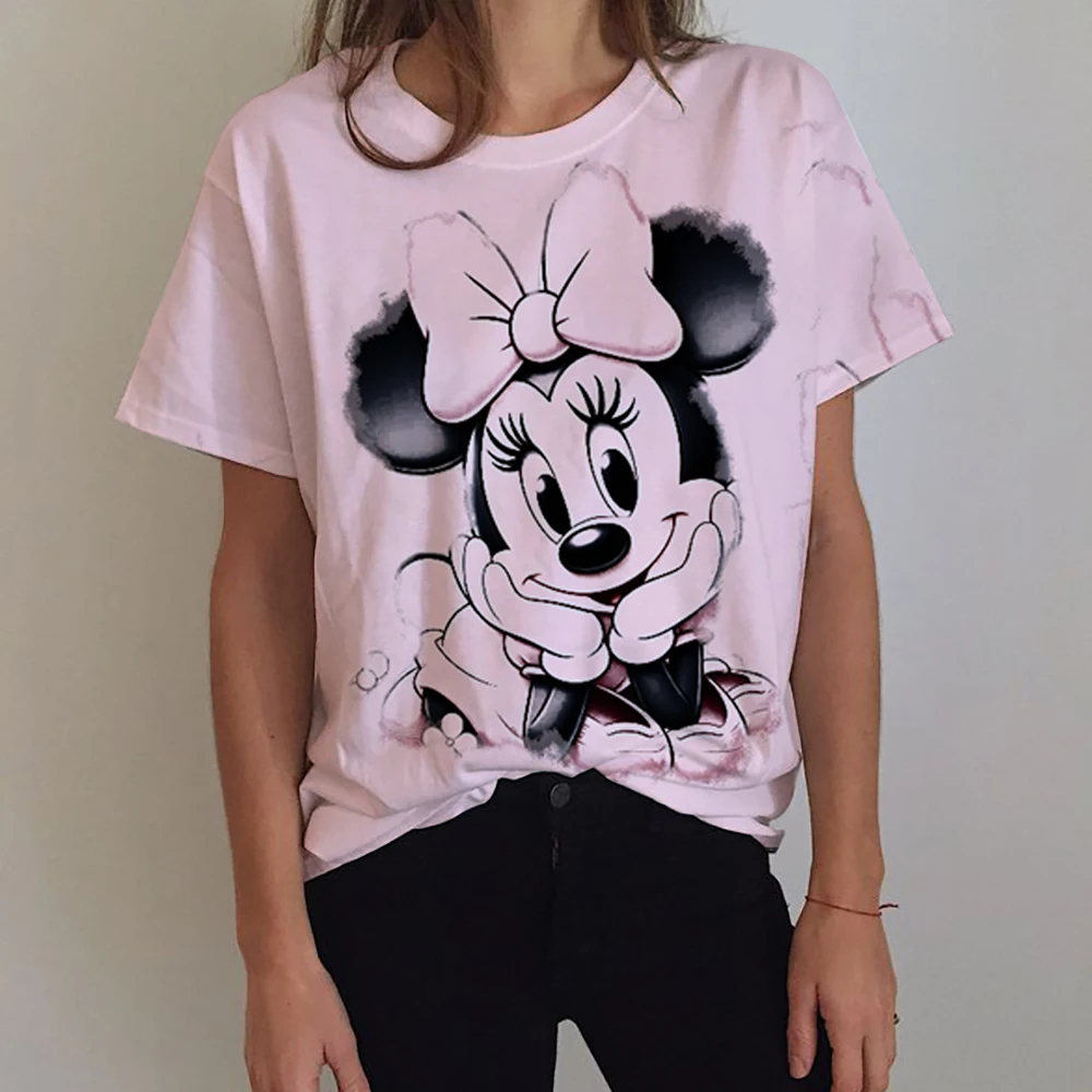 

Disney Mickey Mouse Printed T-shirt Women's Summer Basic O-neck T-shirt Casual Retro Street Wear Harajuku Women's Plus Size Top
