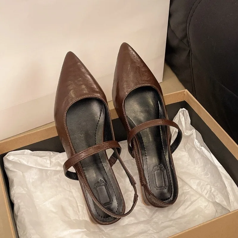 صنادل نسائية صيفية فاخرة بمقدمة مدببة أحذية البغال أحذية نسائية أنيقة بكعب منخفض متجرد للحفلات Sandalias #2