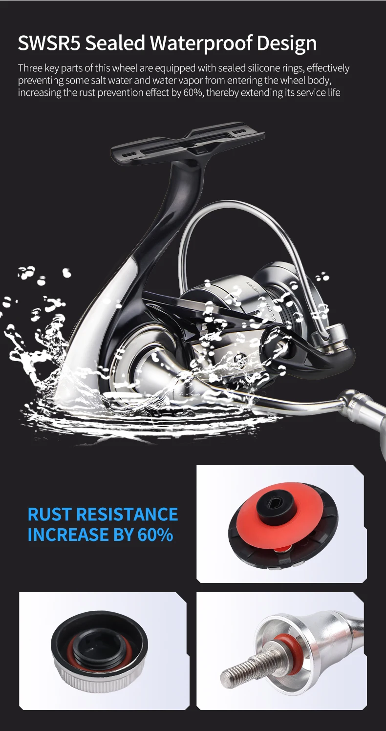 DEUKIO Spinnrolle 2000-7000 Metallspule 15KG Max. Bremskraft 5.2:1 3+1BB Wasserdicht Salzwasser Weitwurf CNC-Griff – Detail 4