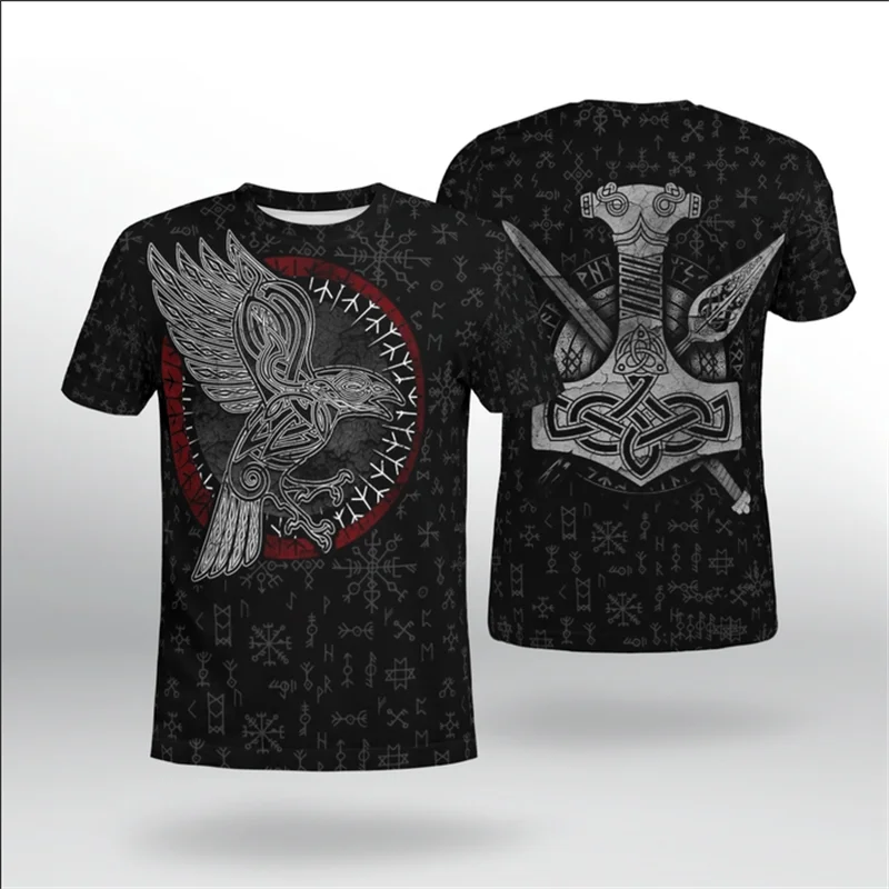 Summer New Viking 3D Printing Eagle Vintage Mens T-shirt Comfortable and Breathable O-Neck Loose Top Short Sleeve T-Shirt