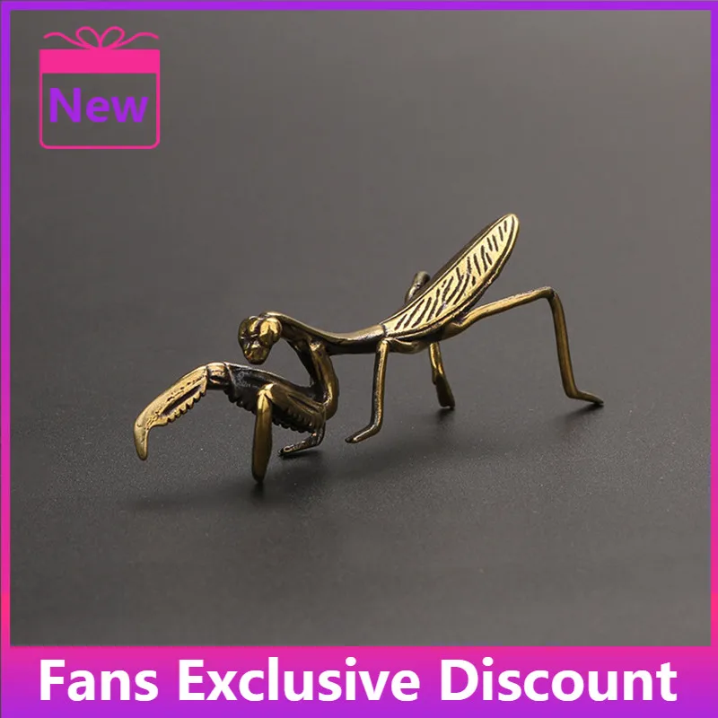 Hot Sale Antique Copper Mantis Miniature Ornament Tea Pet Solid Insect Figurine Desk Decoration Craft Accessories