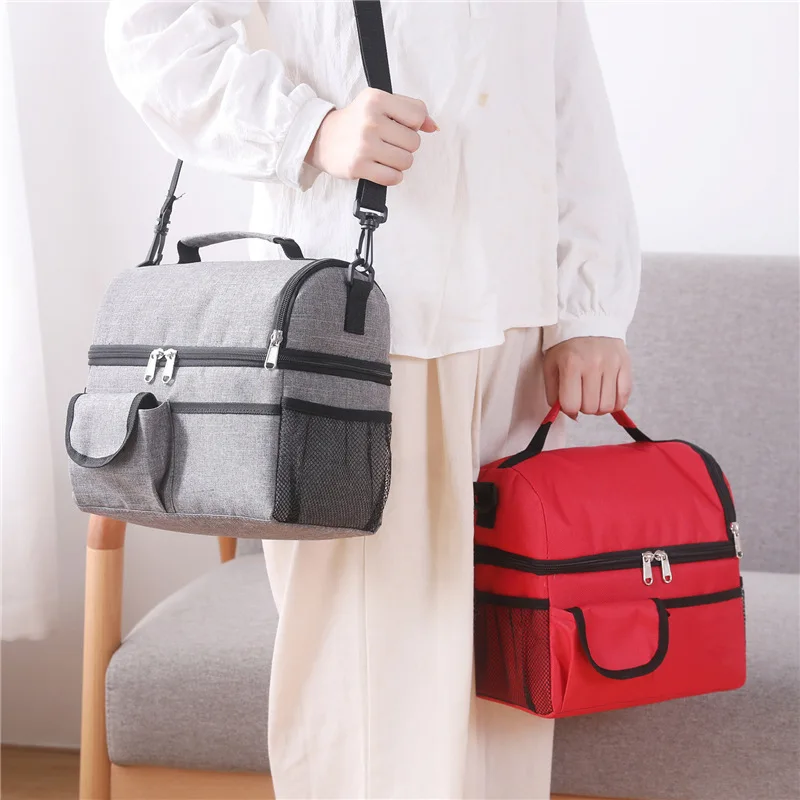 2 Layer Waterproof Lunch Box Bag Leakproof Thermal Fresh Cooler Thermo Picnic Food Fruit Bag Insulated Lunch Tote for Men Women