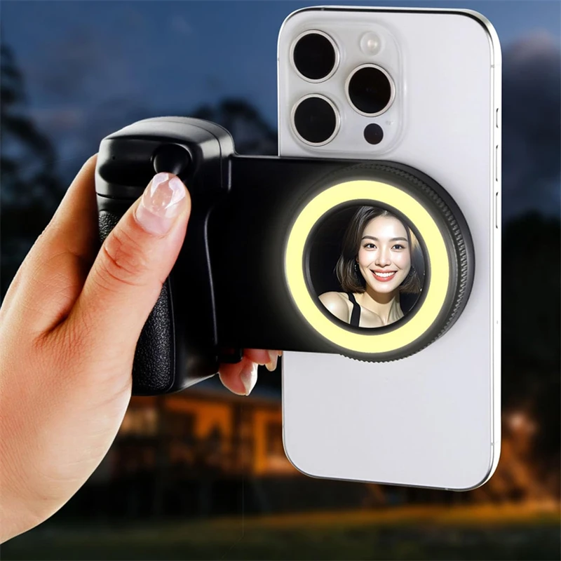

Magnetic Selfie Ring Light Phone Camera Grip Handle Stablizer Holder Stand LED Fill Light for Magsafe IPhone 17 16 Pro Shooting
