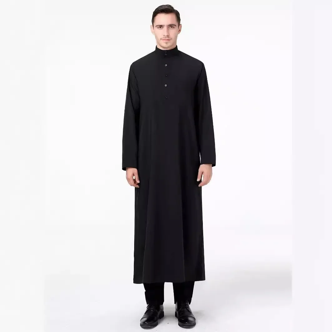 رداء إسلامي للرجال بياقة عالية ورقبة دائرية ملابس عرقية عربية سترة طويلة ملابس ثقافية إسلامية عصرية عالية الجودة #3