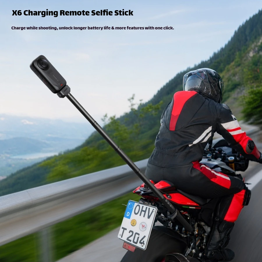 For Insta360 X6 Rechargeable Remote Control Selfie Stick 360 Min Runtime Action Camera Monopod Outdoor Shooting Video Recording