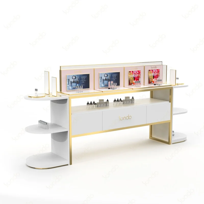 Custom, Unique Stylish Cabinet Boutique Interior Design White Perfume Cosmetic Display showcase