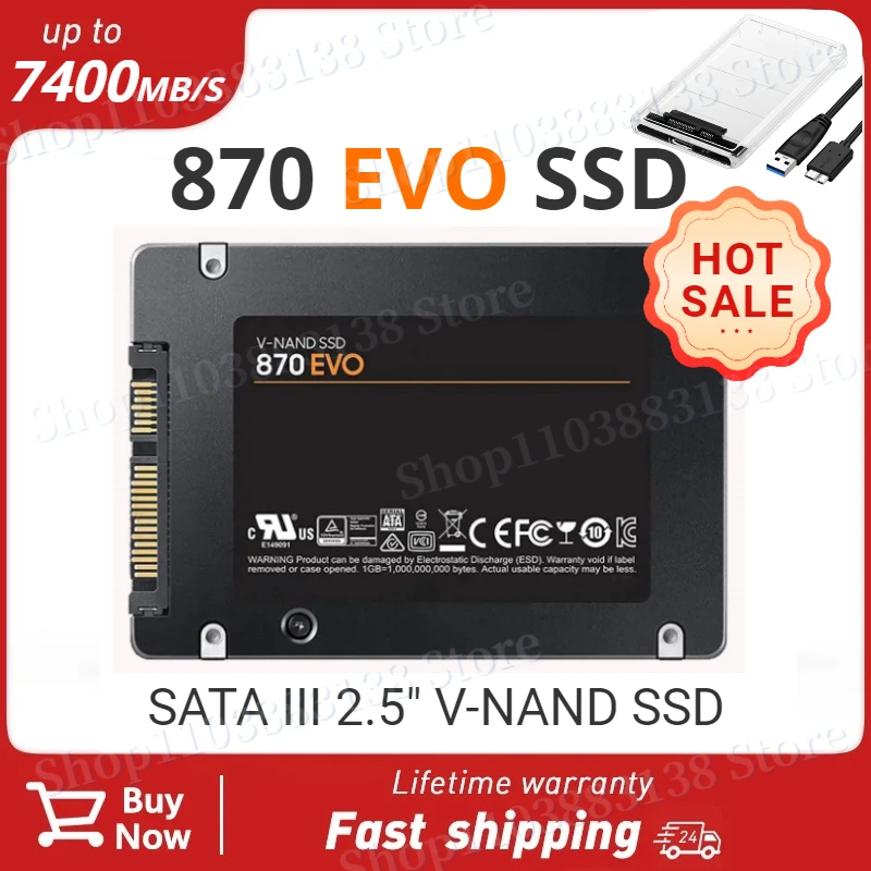 Hard Disk SATA 2024 MLC, Hard Disk baru 870 EVO 1TB 2TB 4TB 8TB Internal Solid State, Hard Disk SATA 3.0 MLC 2.5 inci untuk Laptop Desktop PC PS4 PS5