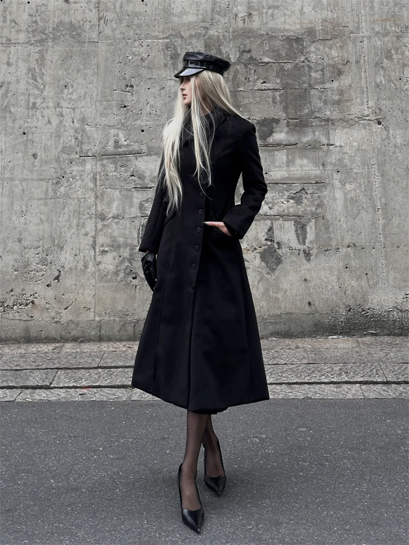 

Женское длинное шерстяное пальто с модным дизайном, подчеркивающим талию, с большим воротником, осенне-зимняя верхняя одежда, 100% хлопок, утепленное