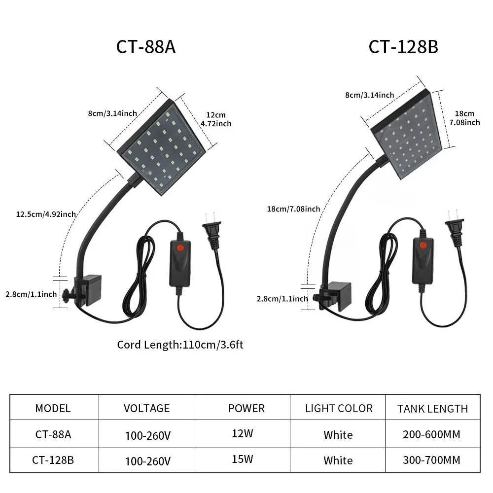 LED 수족관 조명 어항 고휘도 조류 램프, 조경용 물 잔디 클립 램프, 60cm 이하의 어조에 적합