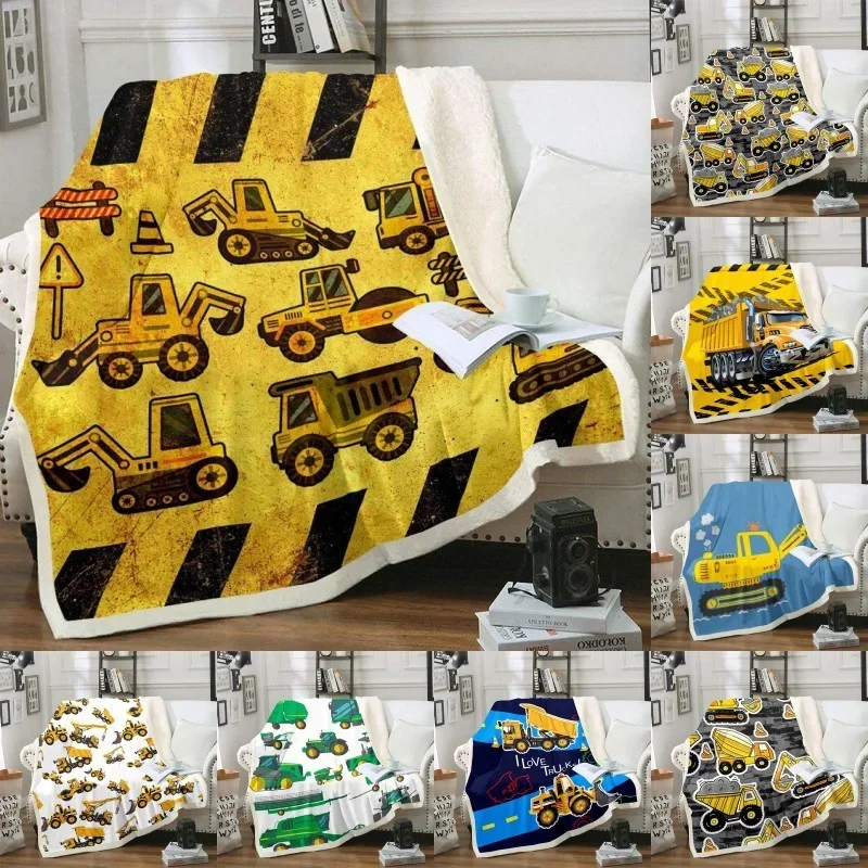 Excavators Flannel Blanket Equipment Trucks Blanket Construction Tractor Throw Blanket