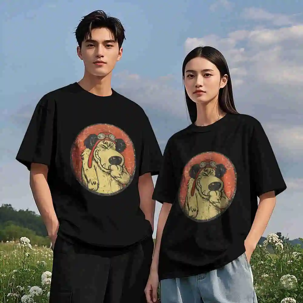 Muttley Pilot Dog Portrait Goggles Scarf Distressed Vintage Flight Short Sleeve Tee 100% Cotton T-Shirt view 3