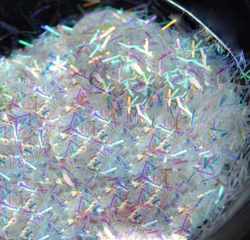 Hot Sale 1jar 0.2*3mm Nail Holographic Tinsel Stripe-shaped Short Bar shapes sparkle White Holographic Glitter Bars  #PLA04-3#