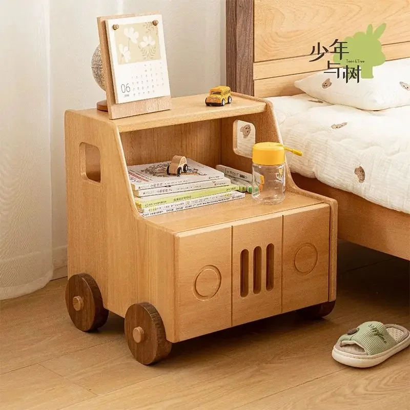 Solid Wood Bedside Table Modern Simple Car Cartoon Storage Cabinet Small Bedroom Children's Storage Cabinet Nightstand