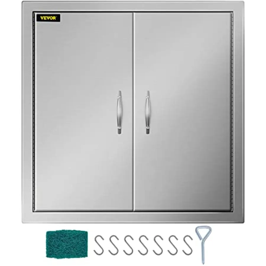 

BBQ Access Door 24W x 24H Inch Grill Door Double Door Brushed Stainless Steel Outdoor Kitchen Doors for BBQ Island Grilling Sta