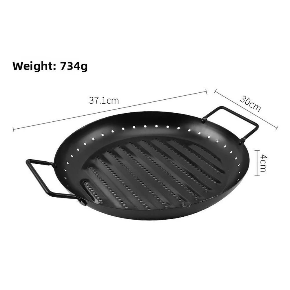 

Uniform Wave Pattern Round Grill Tray for Efficient Heat Distribution Portable Non BBQ Cooking Basket Carbon Steel Grill Pan