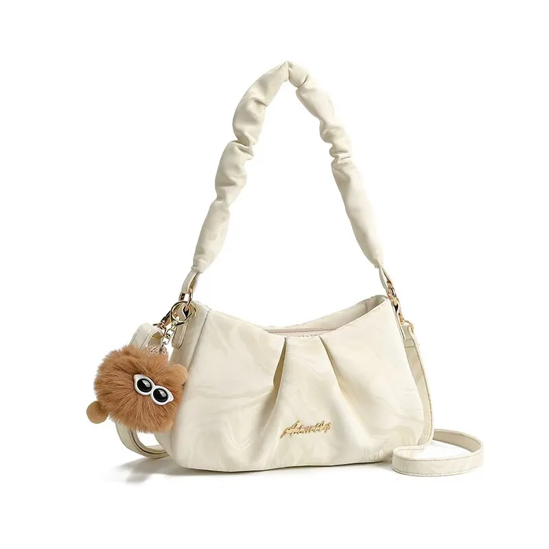 

Cloud Pattern Folded Design Underarm Bag Lazy Style Handheld Bag Fresh Sweet Style Small Size PU Material