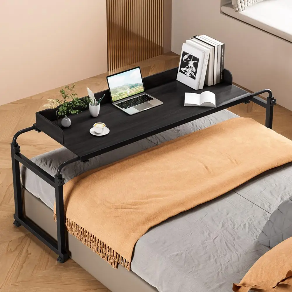 

Overbed Table, 120x40CM Height Adjustable Bed Desk With Wheels, Carbon Steel Rolling Over-the-Bed Laptop Desk With Raised Baffle