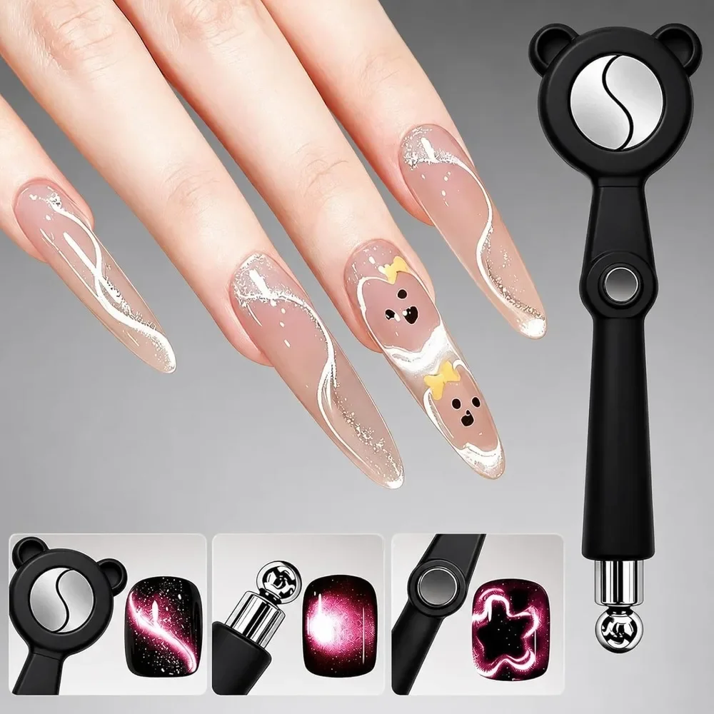 Katzenaugen-Nagelmagnet, Doppelkopf ‌ 5-in-1 Magnetstab-Nagelkunstwerkzeug: S-Form, Blume, Seestern, French & Glasperlen-Katzenaugen-Effekte – Detail 4