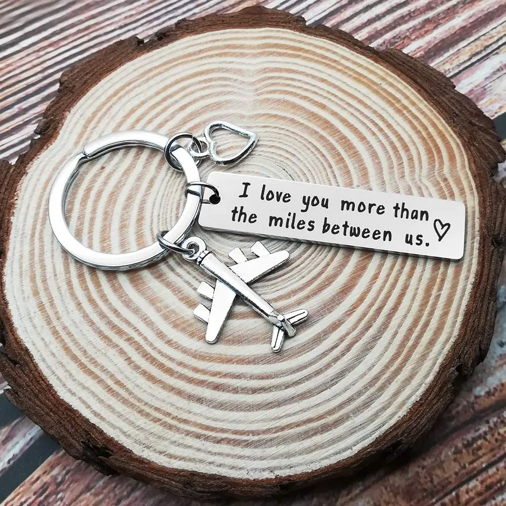 Couple Keychain Long Distance Relationship Gift for Boyfriend Girlfriend I Love You More Than The Miles Between Us Keyring