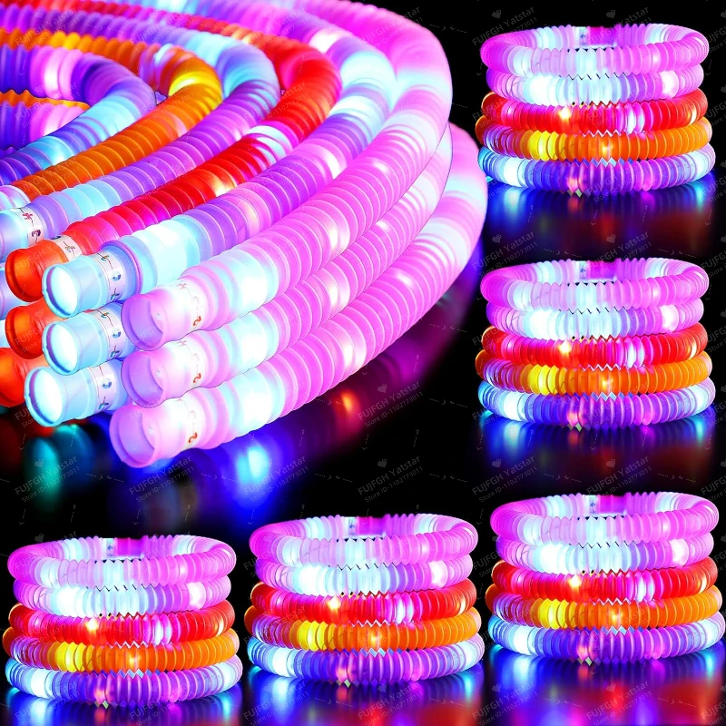 6/12/18/24 pcs Pop Tubes Lighted LED Sensory Stress Relief Toys Pull Stretch Tube Kid's Luminous Popping Party Game Fidget Toys