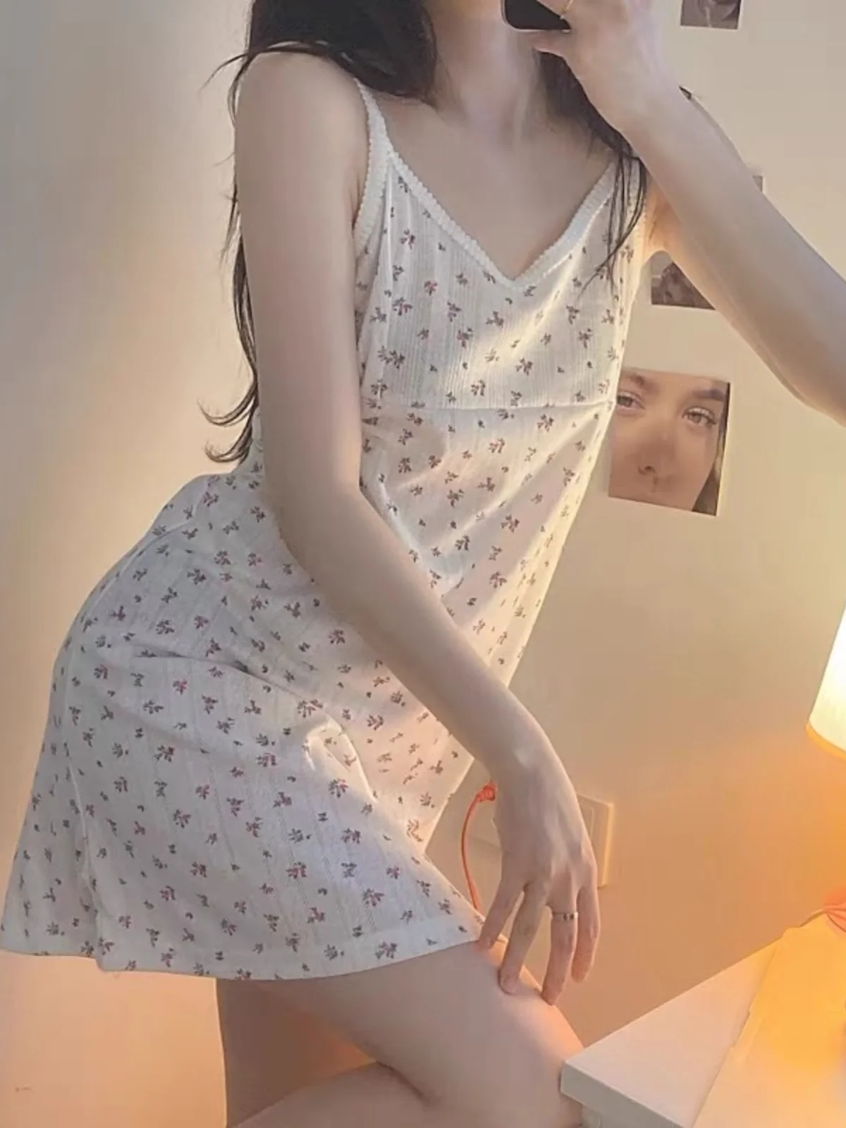 

Летняя женская ночная сорочка из чистого хлопка с тонкими бретелями, сексуальная, домашняя одежда