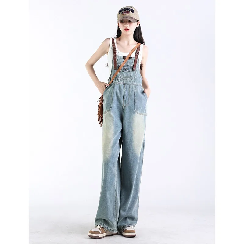 Jumpsuit Wanita Chic Ukuran Besar, Overall Elegan, Desain Lebar yang Awet Muda, Model Pinggang Sedang, Cocok untuk Wanita Bertubuh Ramping di Pantai