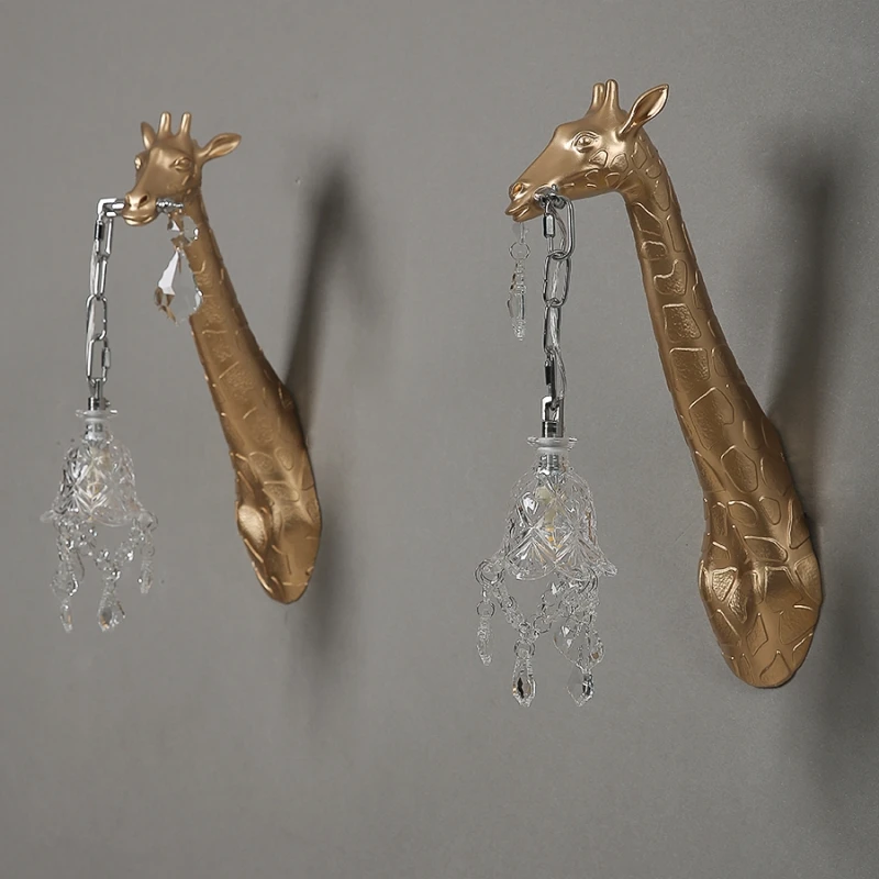 Gran oferta, lámpara Led de pared de jirafa de resina para iluminación de noche, pasillo, decoración para sala de estar, bombilla G9, cuerpo de lámpara dorada