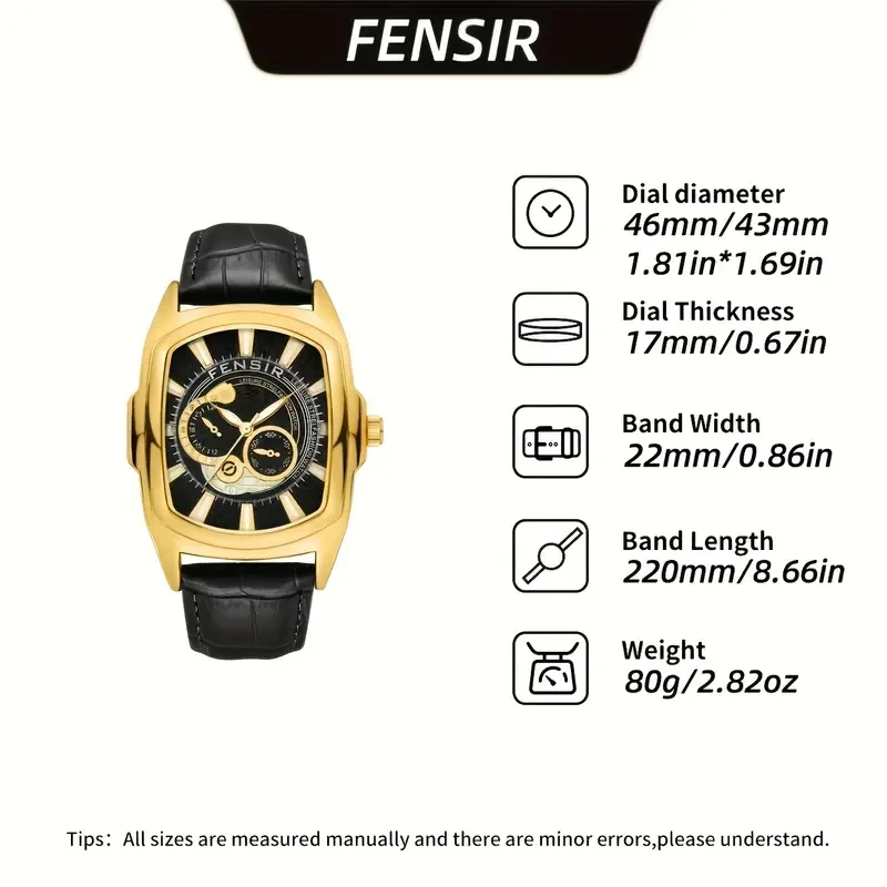 ساعة فاكس التجارية الجديدة للرجال، قرص على شكل برميل مع وظيفة التقويم، ساعة كوارتز بحزام جلدي للطلاب الذكور، عصرية، كاجوال، متعددة الاستخدامات وسيم - مثالية للحفلات والهدايا العصرية